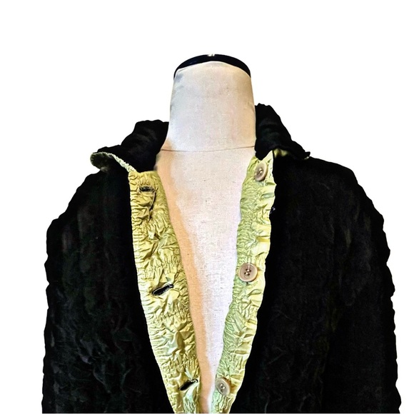 UBU Reversible Jacket Floral Lime Green & Black Jacket Matching popcorn shirt L - Picture 7 of 8